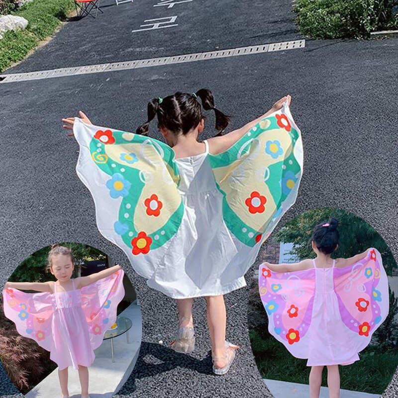 Baby Girls Clothes Cotton Casual Summer Girls Dress Butterfly wings Party Princess Suspender Kids Dress for Children